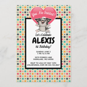 Vintage Dots Piggy Birthday Party Photo Invitation