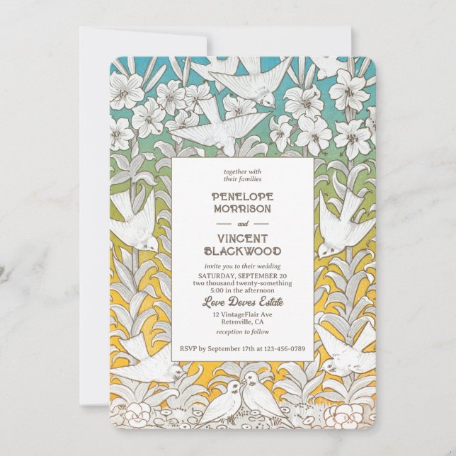 Vintage Dove Love Wedding Einladung (Vorderseite)
