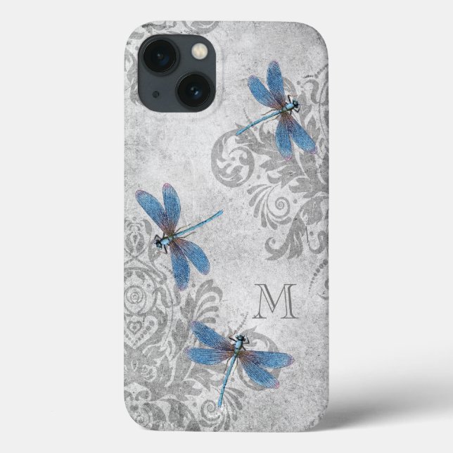 Vintage Drachenfliege mit Monogramm Case-Mate iPhone Hülle (Rückseite)