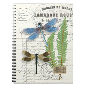 Vintage Dragonfly Fern Spiral Journal-Notebook Notizblock