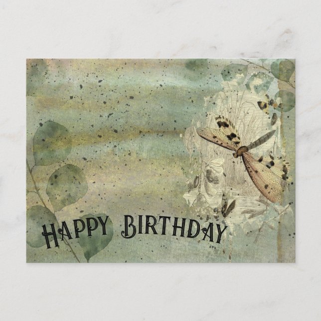 Vintage Dragonfly Geburtstagskarte Postkarte (Vorderseite)