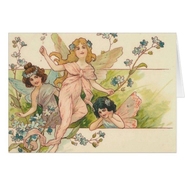 Vintage - drei Feen mit Blumen (Vorderseite (Horizontal))