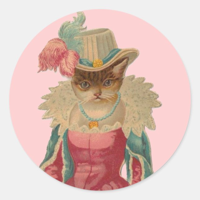 Vintage Dressierkatze Runder Aufkleber (Vorderseite)