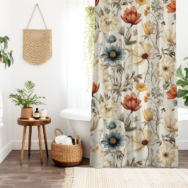 Vintage Dried Wildflower Navy Terracotta Duschvorhang