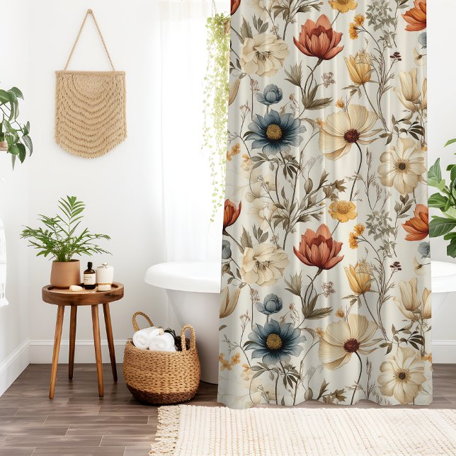 Vintage Dried Wildflower Navy Terracotta Duschvorhang (Von Creator hochgeladen)