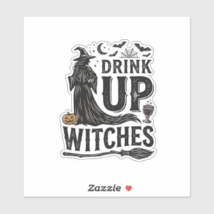 Vintage Drink Up Hexen Halloween-Shirt-Design_1 Aufkleber