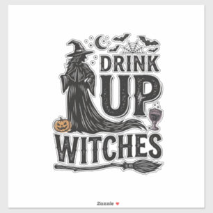 Vintage Drink Up Hexen Halloween-Shirt-Design_1 Aufkleber