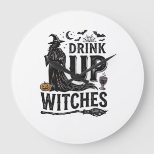 Vintage Drink Up Hexen Halloween-Shirt-Design_1 Große Wanduhr
