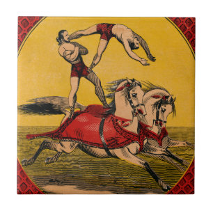 Vintage Druck von Bareback-Reitern, die Stunts auf Fliese