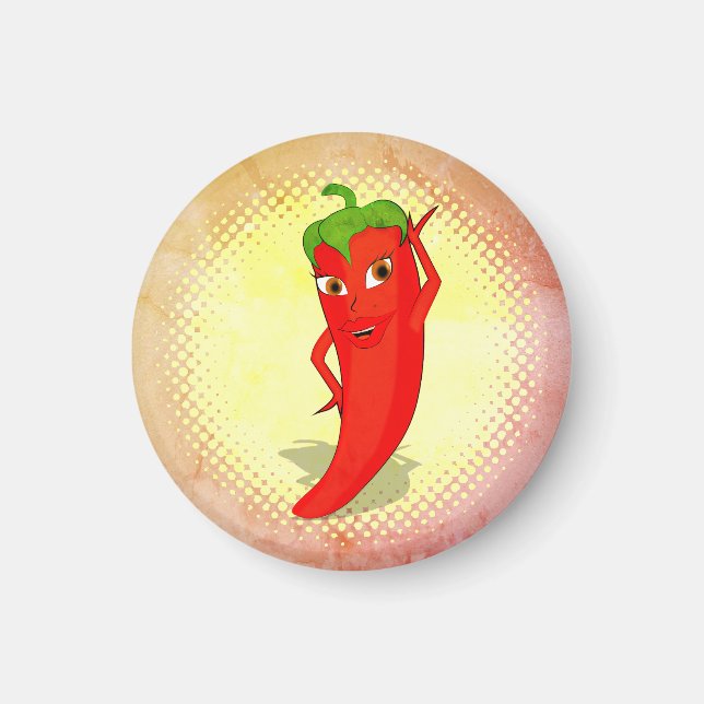 Vintage Druckausgabe mit rotem Hot Pepper Diva Magnet (Vorne)