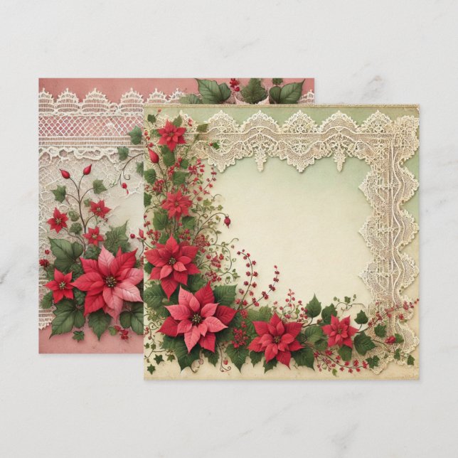 Vintage Druckplatte Poinsettia Rahmen Scrapbook Einladung (Vorne/Hinten)