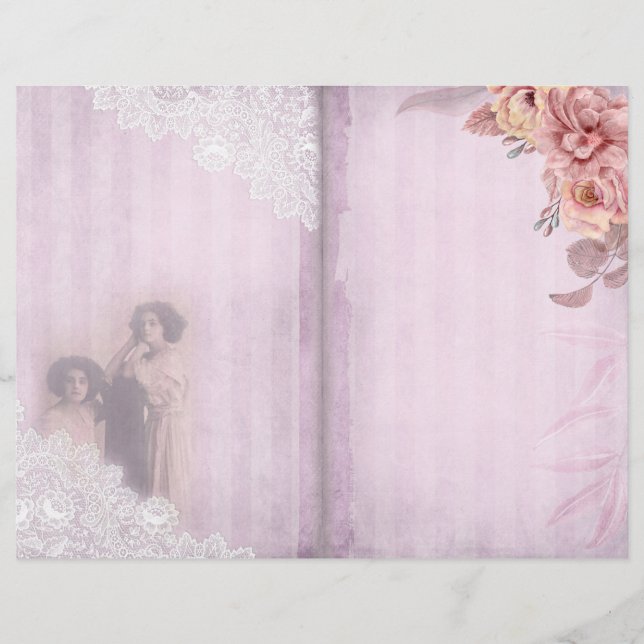 Vintage Druckseite mit rosa Streifen und Spitzen (Vorderseite)