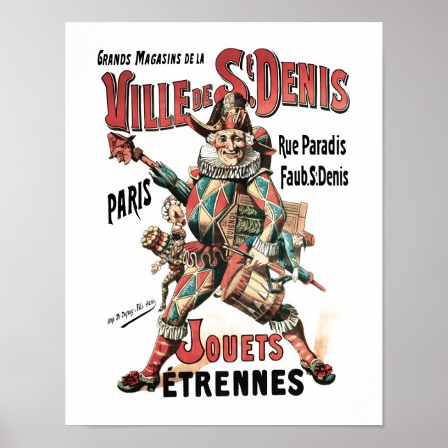 Vintage Drum Art Drummer Jester Toy Werbung Poster (Vorne)