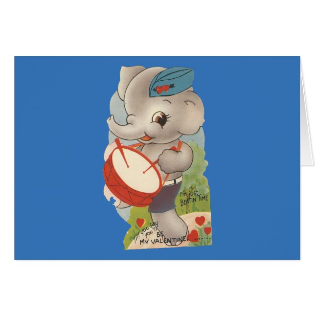 Vintage Drumming Elephant Valentine (Vorderseite (Horizontal))
