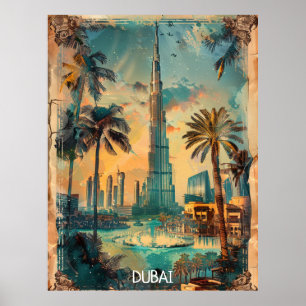 Vintage Dubai Burj Khalifa Panorama  Poster