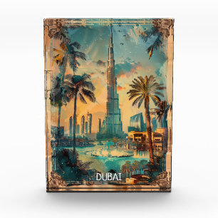 Vintage-Dubai-Burj-Khalifa-Skyline-Blick Fotoblock