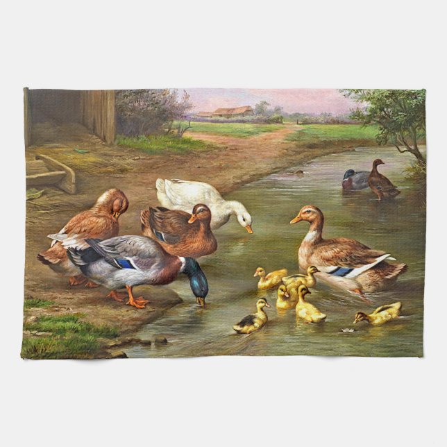Vintage Ducklings Landtiere Geschirrtuch (Horizontal)