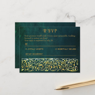 Vintage dunkelgrüne RSVP-Karte Ankündigungspostkarte