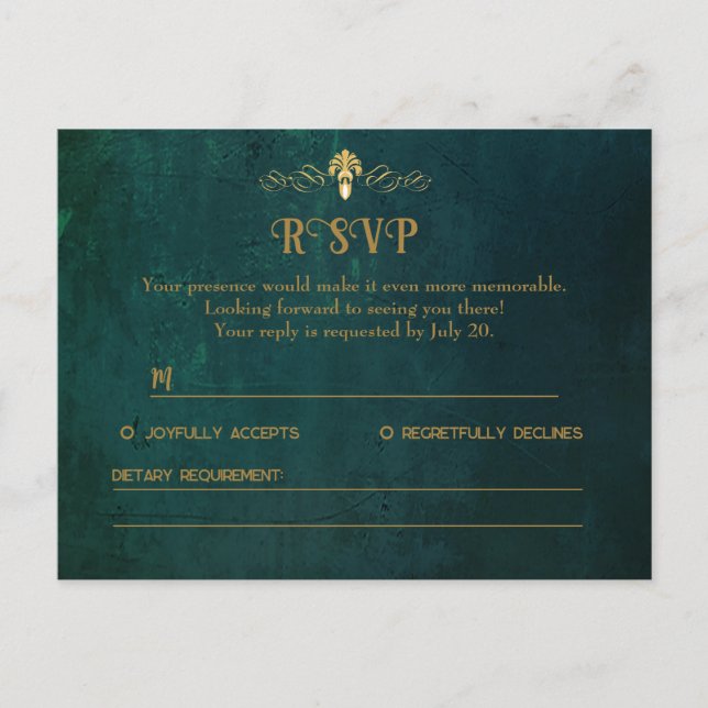 Vintage dunkelgrüne RSVP-Karte Einladungspostkarte (Vorderseite)