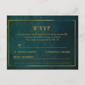 Vintage dunkelgrüne RSVP-Karte Einladungspostkarte