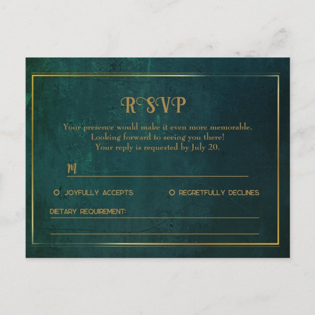 Vintage dunkelgrüne RSVP-Karte Einladungspostkarte (Vorderseite)