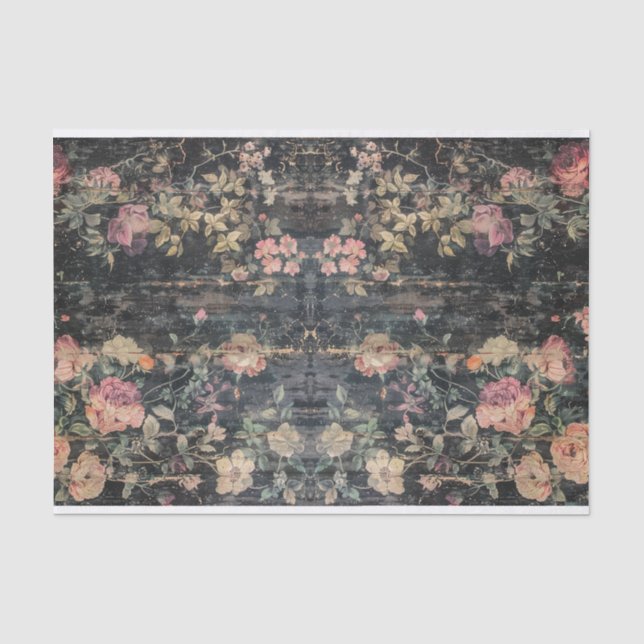 Vintage dunkle Blumendekoupage Seidenpapier (Vorderseite)