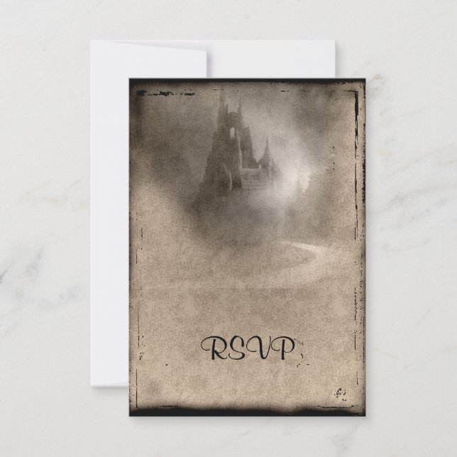 Vintage Dunkle Burg Gothic Wedding RSVP (Vorderseite)