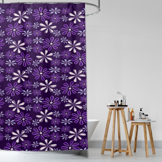 Vintage dunkle Lila Blume Doodle Duschvorhang (Vintage Dark Purple Flower Doodle Shower Curtain)