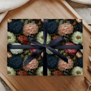 Vintage-Dunkles-Blumen-Pfingstrose-Dahlie-Rosa-Mus Geschenkpapier