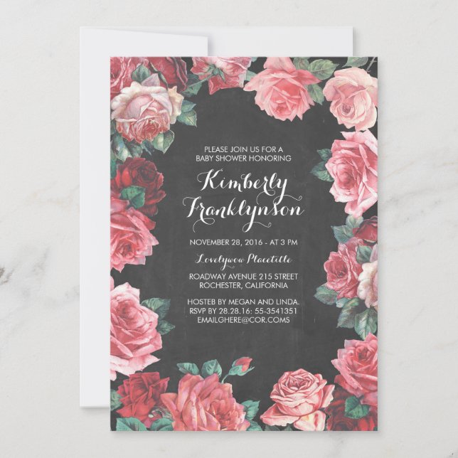 Vintage Dusche mit Blumenklammer Einladung (Vorderseite)