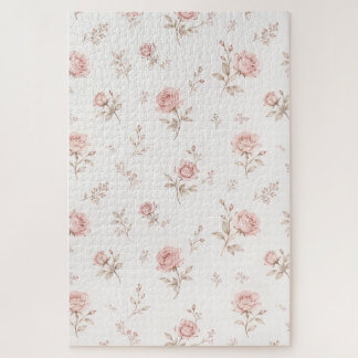 Vintage Dusty Pink Rose Floral Pattern Jigsaw Puzz