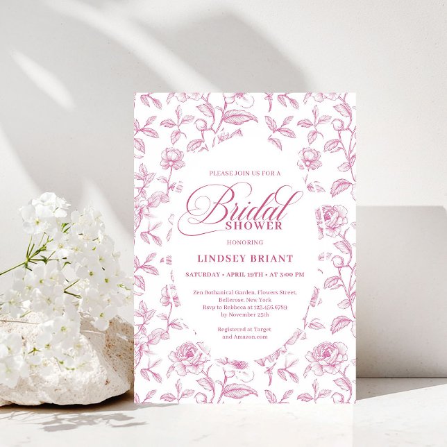 Vintage Dusty Pink Rose Pattern Bridal Shower  Einladung (Vintage Dusty Pink Rose Pattern Bridal Shower Invitation)