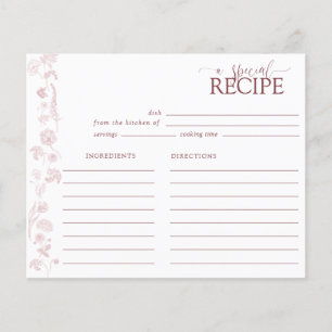 Vintage Dusty Rose Blumenschrift-Rezept-Karte