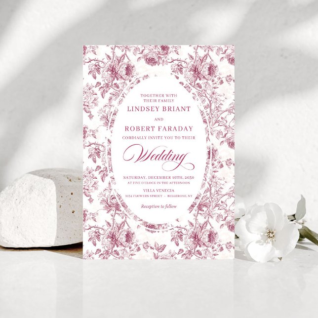 Vintage Dusty Rose French Toile Wedding Invitation Einladung (Vintage Dusty Rose French Toile Wedding Invitation)