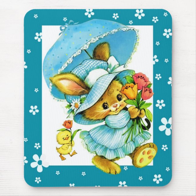 Vintage Easter Bunny and Chick. Gift Mousepad (Vorne)