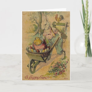 Vintage Easter Bunny And Egg Cart Easter Card Feiertagskarte