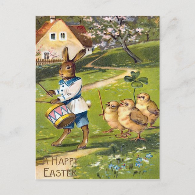Vintage Easter Bunny Postcard Feiertagspostkarte (Vorderseite)