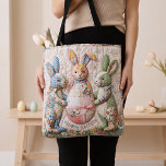 Vintage Easter Bunny Quilt Style Print Pattern Tasche<br><div class="desc">Tote bag featuring vintage Easter bunnies quilted-style print design. Three adorable fabric-look rabbits with Easter egg basket printed image. Cottage core shabby chic aesthetic perfect for Easter shopping, spring errands, farmers market, or everyday use. Nostalgic vintage charm print style.</div>