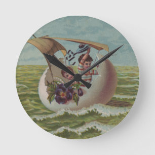 Vintage Easter Card Children Sailing Runde Wanduhr