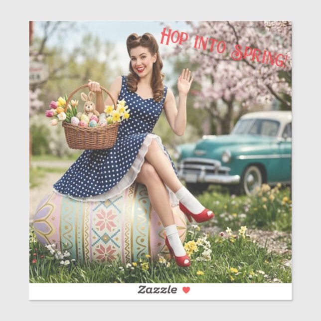 Vintage Easter Pin-Up Sticker | Hop Into Spring (Blatt)
