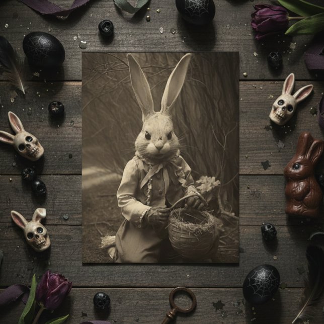 Vintage Easter Scary Bunny  Postkarte (Von Creator hochgeladen)