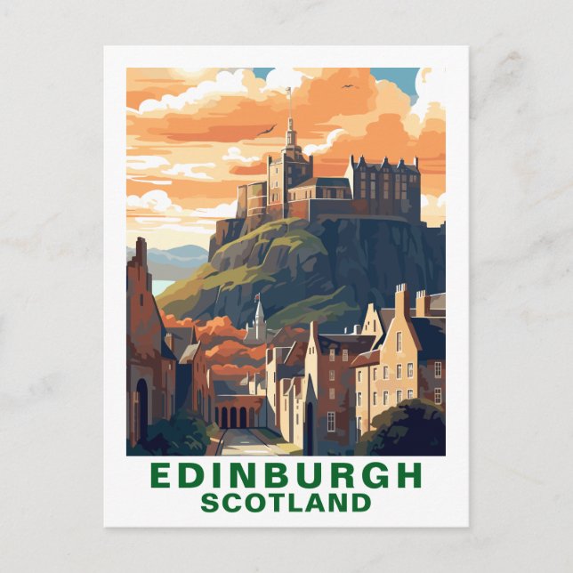 Vintage Edinburgh, Scotland Castle Travel Postkarte (Vorderseite)