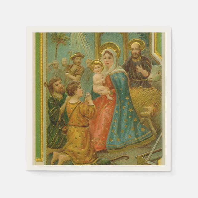 Vintage Edwardian Era Nativity Christmas Card Serviette (Vorderseite)