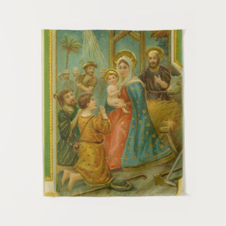 Vintage Edwardian Era Nativity Christmas Card Wandteppich