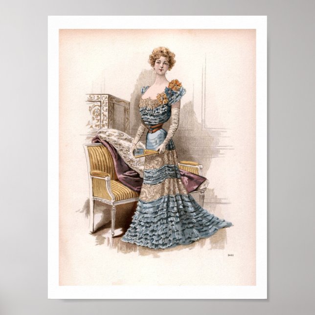 Vintage Edwardian Fashion Illustration Lady Boudoi Poster (Vorne)