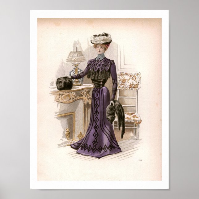 Vintage Edwardian Lady Fox Fashion Illustration Poster (Vorne)