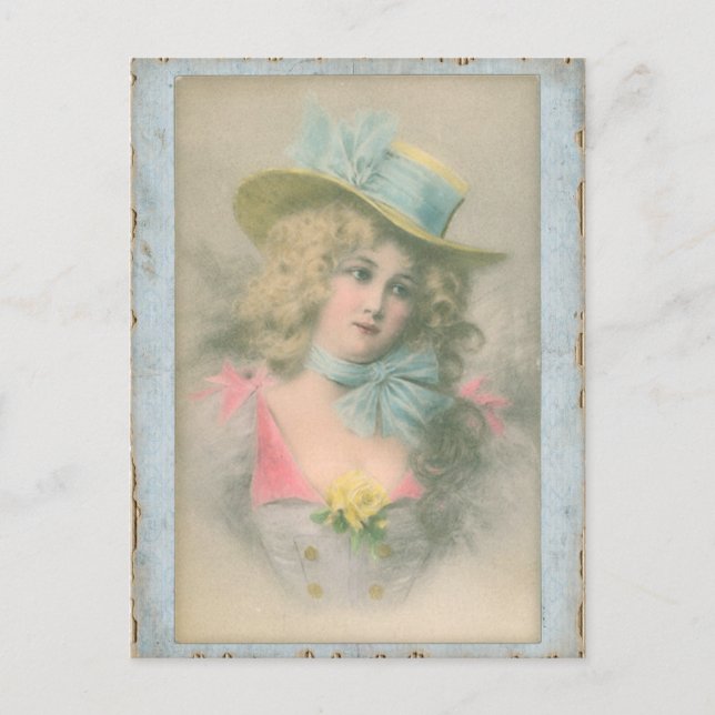 Vintage Edwardian Lady in Blue1900s Postkarte (Vorderseite)