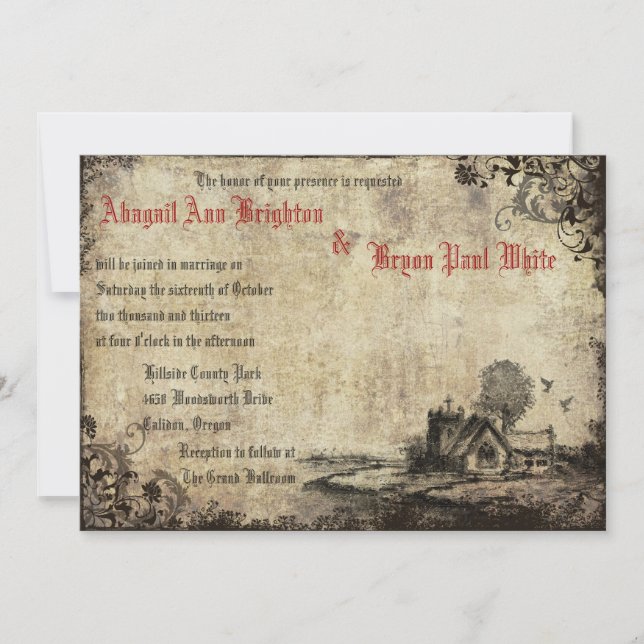 Vintage Église Rouge Vintage Mariage Invitation (Devant)