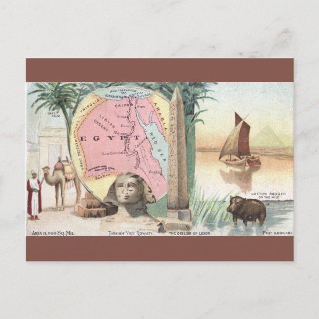 Vintage Egypt Map Postkarte (Vorderseite)