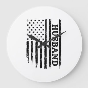 Vintage Ehemann Patriotic Flag Shirt Design_1 Große Wanduhr